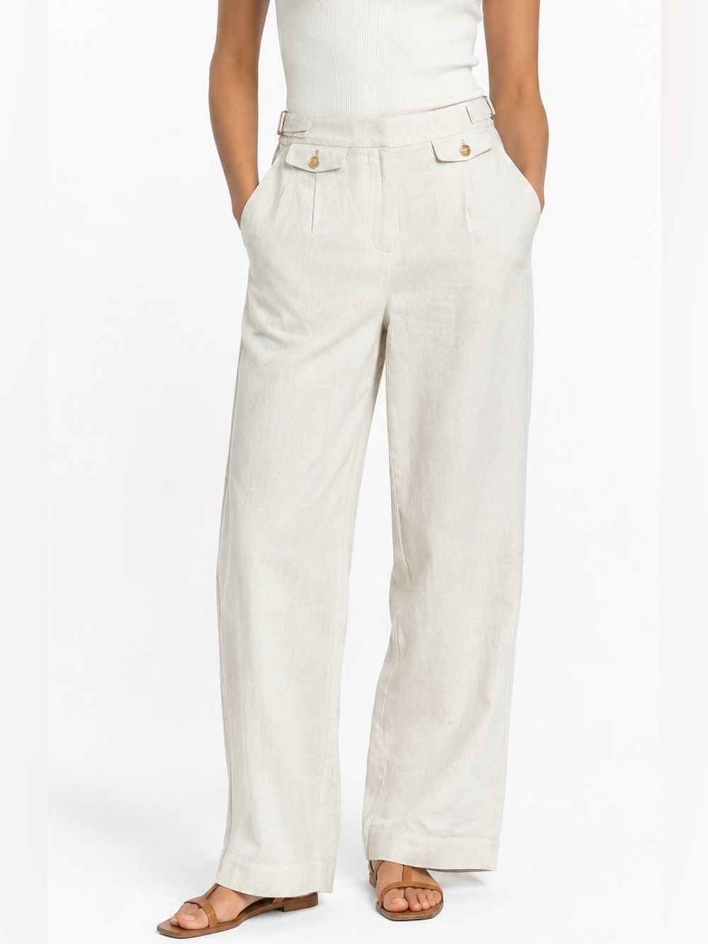 J.Crew Collection Side-Tab Trouser Cream Italian Linen Wide Leg Quiet Luxury 4